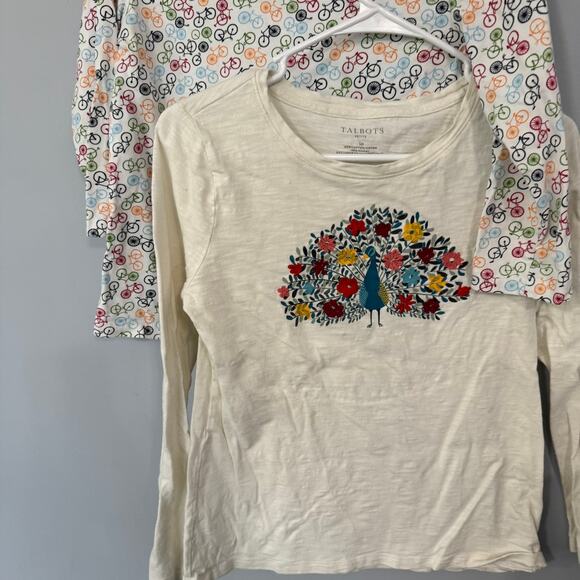 LOT of 2 Talbots Long & 3/4 Sleeve Tee Shirts Women's Size Small Petite Peacock - Picture 2 of 9
